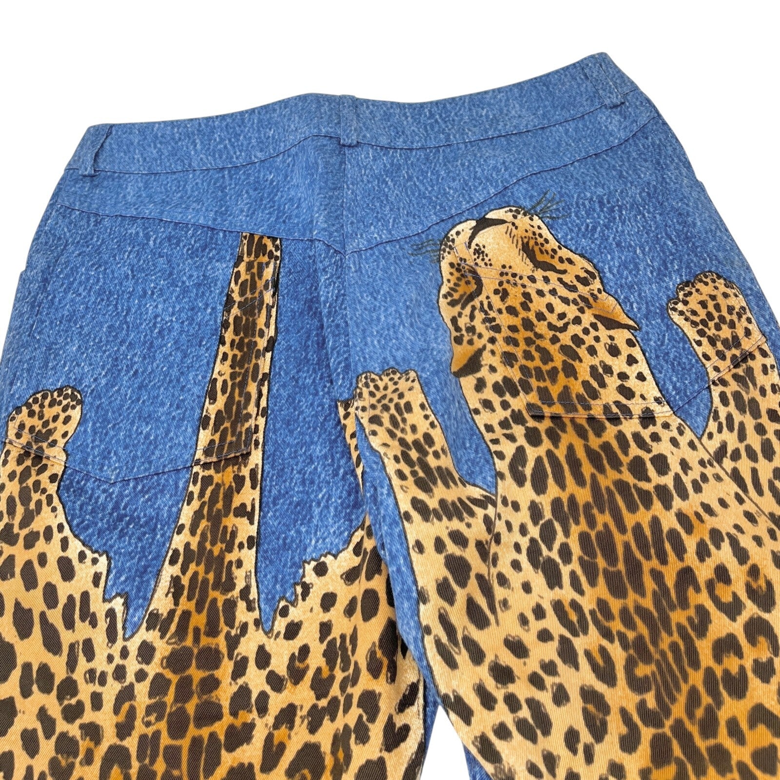 Christian Dior Vintage 2000 AW Runway Cheetah Denim Pants #40 Blue Gold Cotton