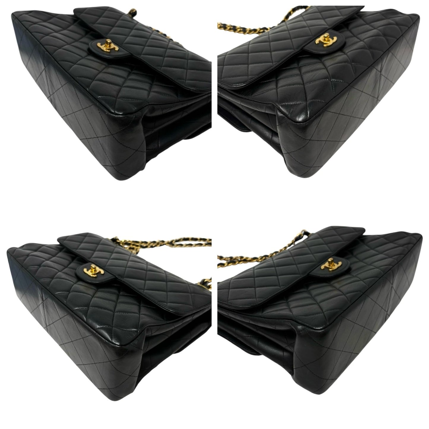 CHANEL Vintage CC Logo Quilted Double Flap Shoulder Bag Black Leather 902285