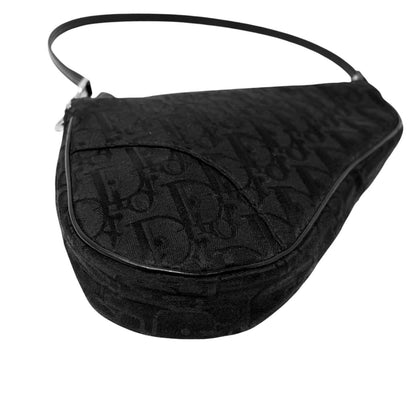 Christian Dior Vintage Trotter Monogram Mini Saddle Bag Black Canvas 902264