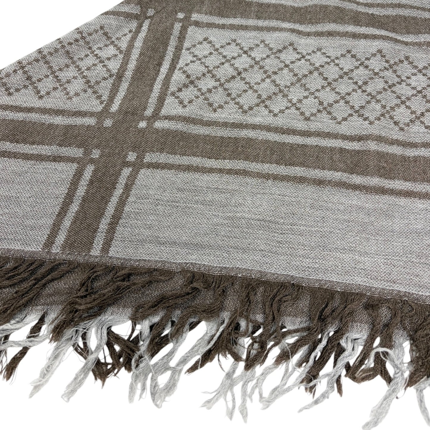 GUCCI Vintage GG Logo Monogram Fox Fur Shawl Scarf Wrap Gray Brown Wool 106918