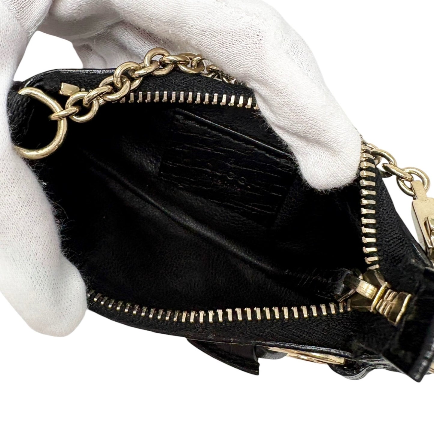 GUCCI Vintage GG Web Strip Horsebit Micro Pouch Coin Purse Black Silver 902279