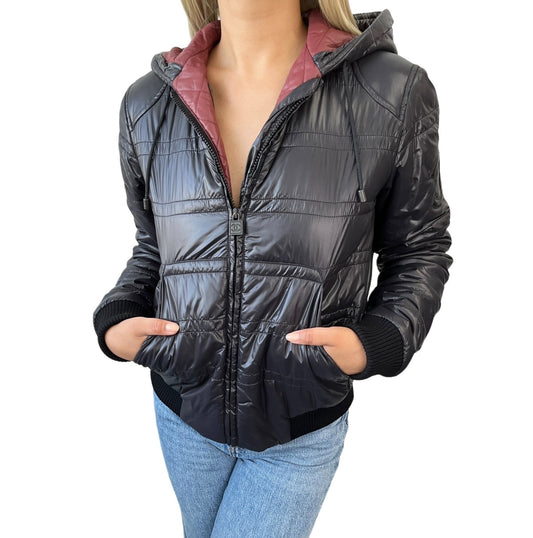 CHANEL Sport Vintage P3665 CC Logo Hoodie Zip Up Puffer Jacket #36 Red Black