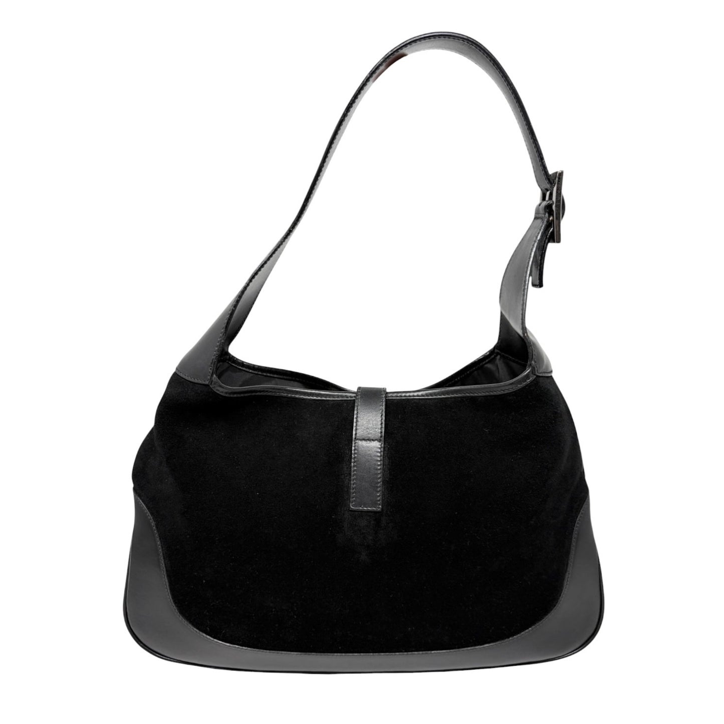 GUCCI Vintage Logo Jackie Suede Shoulder Bag Black Silver Leather 902398