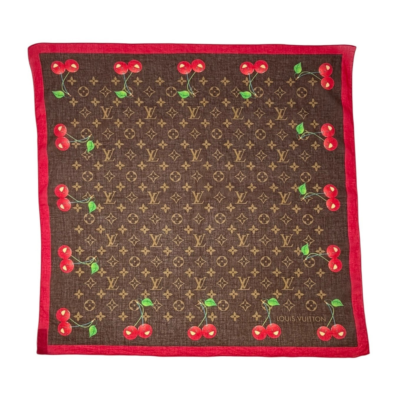 LOUIS VUITTON Vintage LV Monogram Cherry Scarf Wrap Takashi Murakami 902243