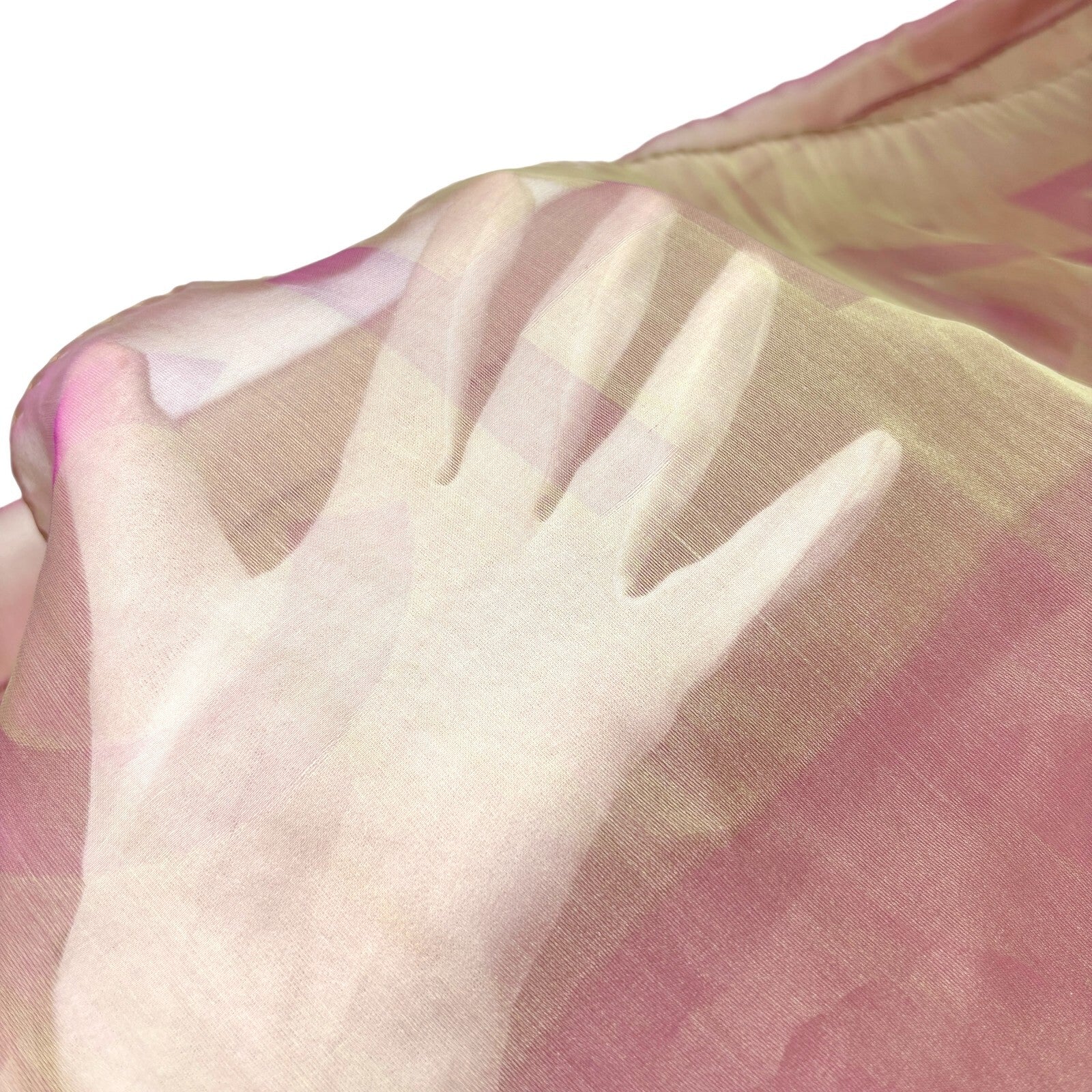 CHANEL Vintage Big CC Logo See-through Scarf Shawl Wrap Pink Cream Silk