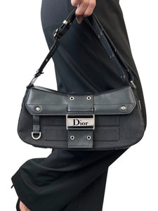 Christian Dior Vintage Street Chic Trotter Monogram Shoulder Bag Black Silver