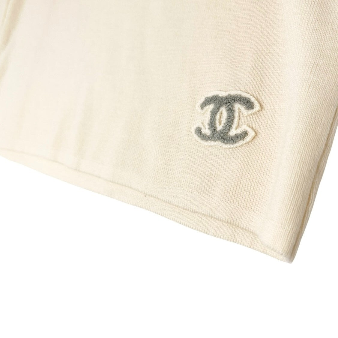 CHANEL Vintage 01A CC Mark Logo Knit Sweater #42 Long Sleeve Top Cream Wool