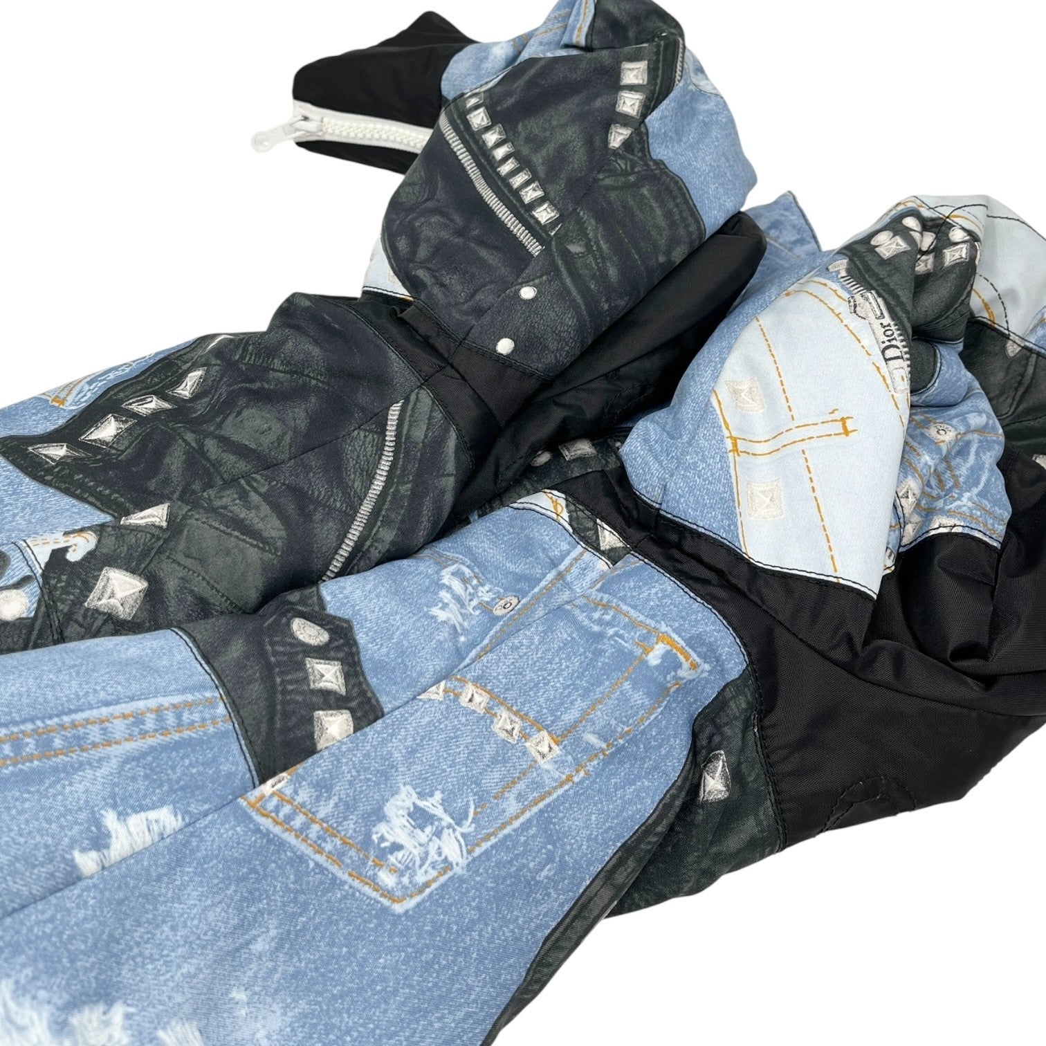 Christian Dior Vintage 2004 Logo Puffer Jacket Zip #44 Black Blue White Pocket