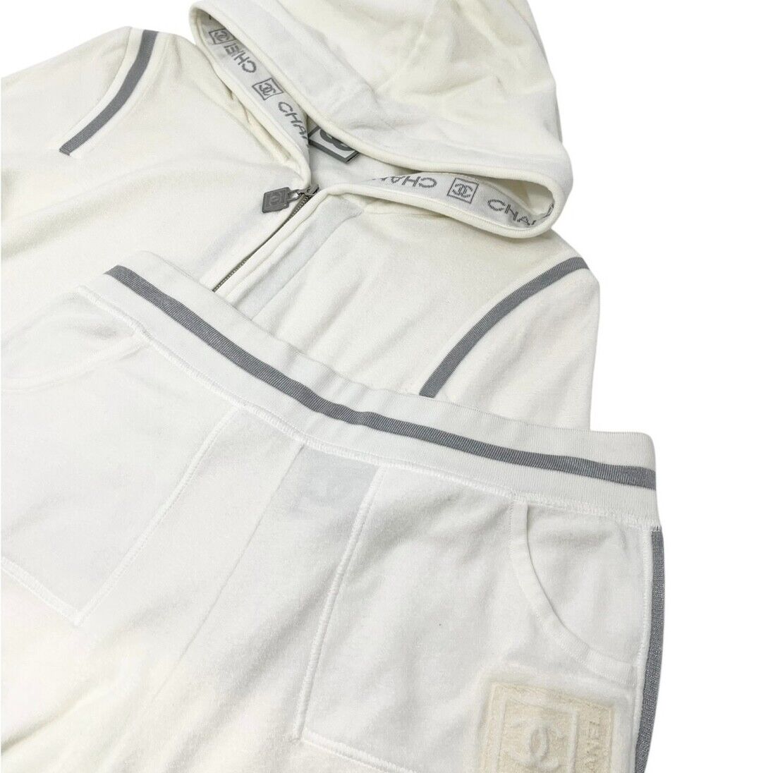 CHANEL Sport Vintage 06C CC Logo Hoodie Pants Set Up #36 White Cotton Zip