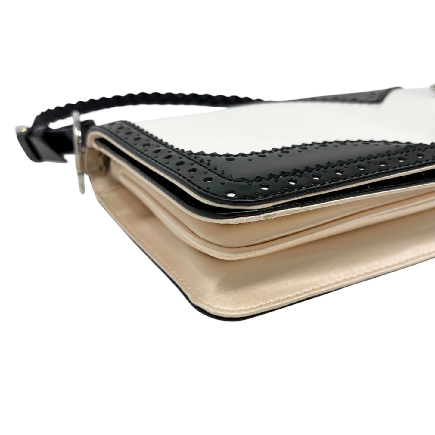 Christian Dior Vintage D'trick Pearl Bag White Black Leather Patent 902023