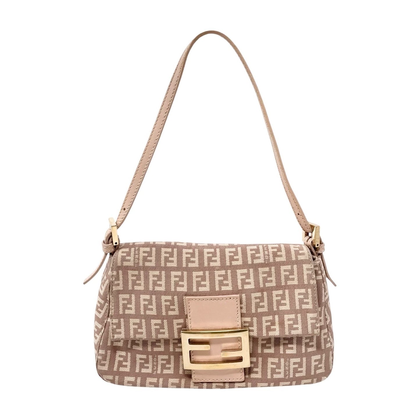 FENDI Vintage Zucchino Mamma Baguette Canvas Shoulder Bag Pink Leather 902201