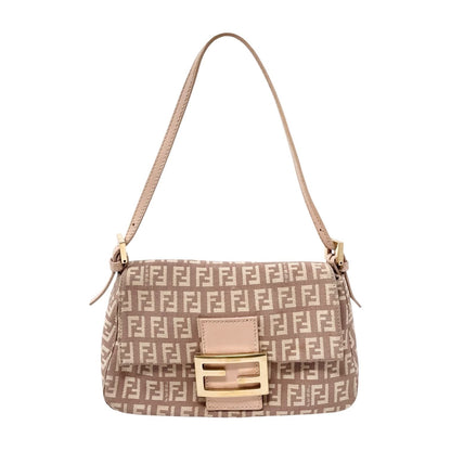 FENDI Vintage Zucchino Mamma Baguette Canvas Shoulder Bag Pink Leather 902201