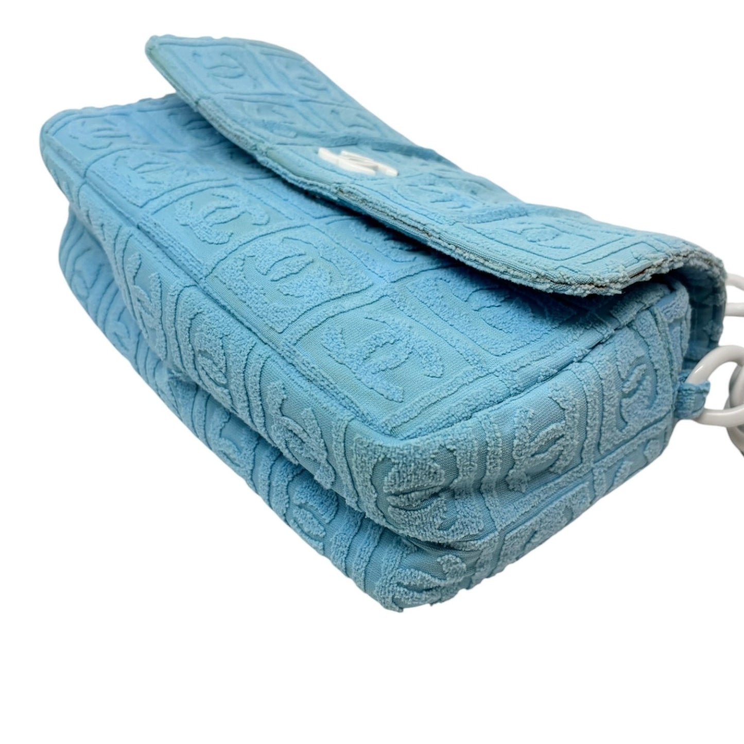 CHANEL Vintage CC Logo Terry Cloth Chain Shoulder Bag Blue White 901828