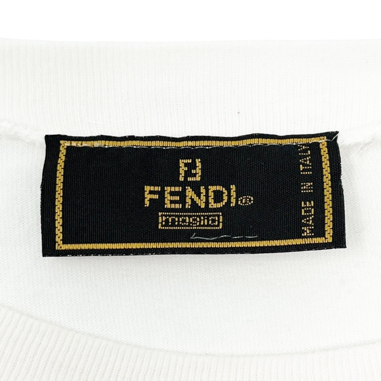 FENDI Vintage Big Logo T-shirt Top Crew Neck Short Sleeve White Black Cotton
