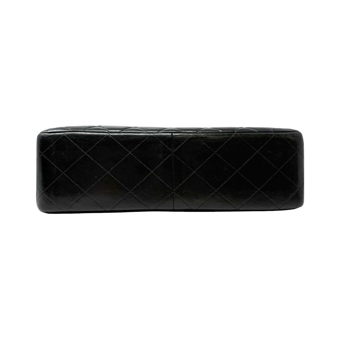 CHANEL Vintage CC Logo Quilted Double Flap Shoulder Bag Black Leather 902285