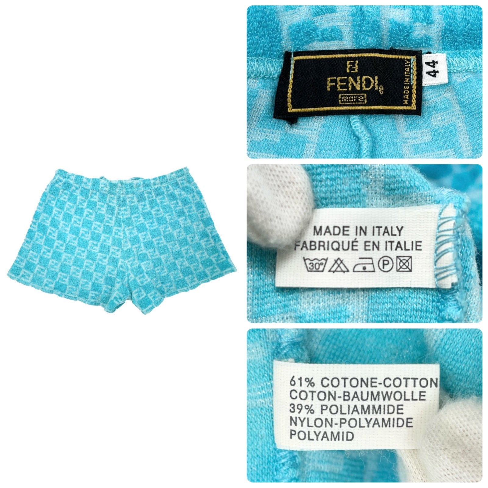 FENDI Vintage Zucchino Monogram Tank Top Short Pants Set #40 #44 Cropped Blue