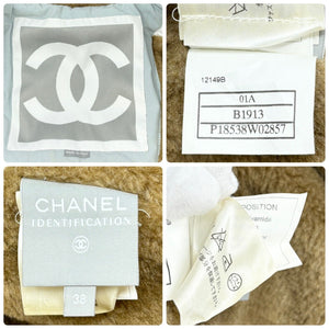 CHANEL Sport Vintage 01A CC Mark Logo Puffer Jacket Blue Cream Polyamide Fur