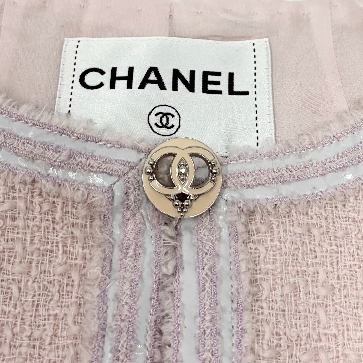 CHANEL Vintage 09C CC Heart Logo Button Tweed Jacket #36 Pink Wool 902019