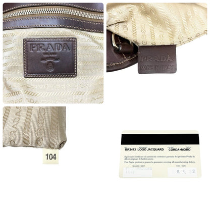 PRADA Vintage Jacquard Logo Tote Bag Brown Silver Canvas Leather 902340