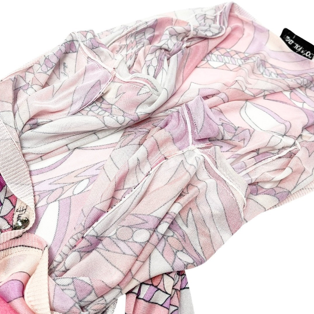 EMILIO PUCCI Vintage Logo Knit Cardigan Top #34 Multicolor Pink Rayon Button