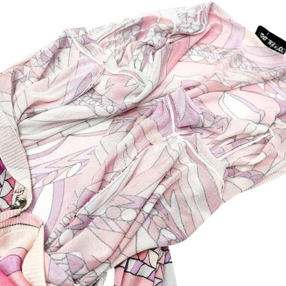 EMILIO PUCCI Vintage Logo Knit Cardigan Top #34 Multicolor Pink Rayon Button
