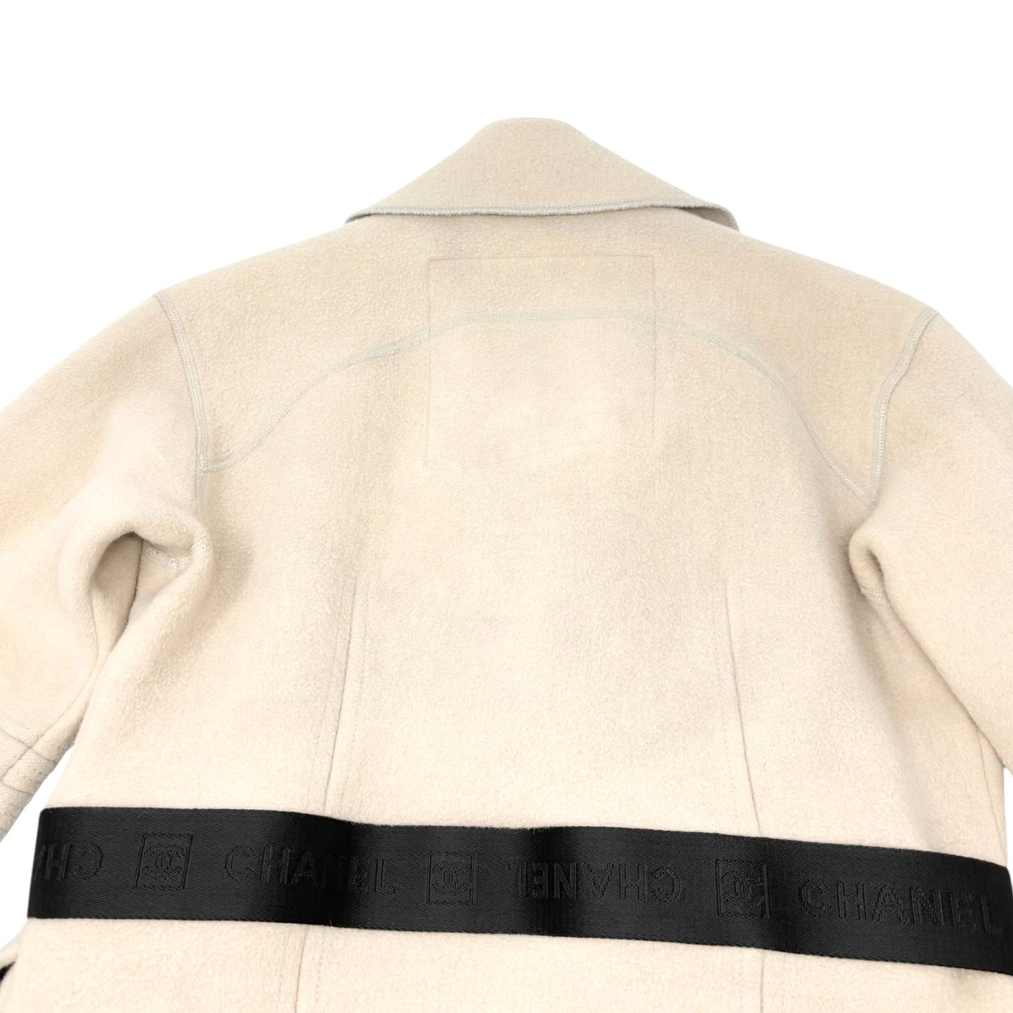 CHANEL Sport Vintage CC Mark Logo Open Front Jacket Belt Beige Black Wool