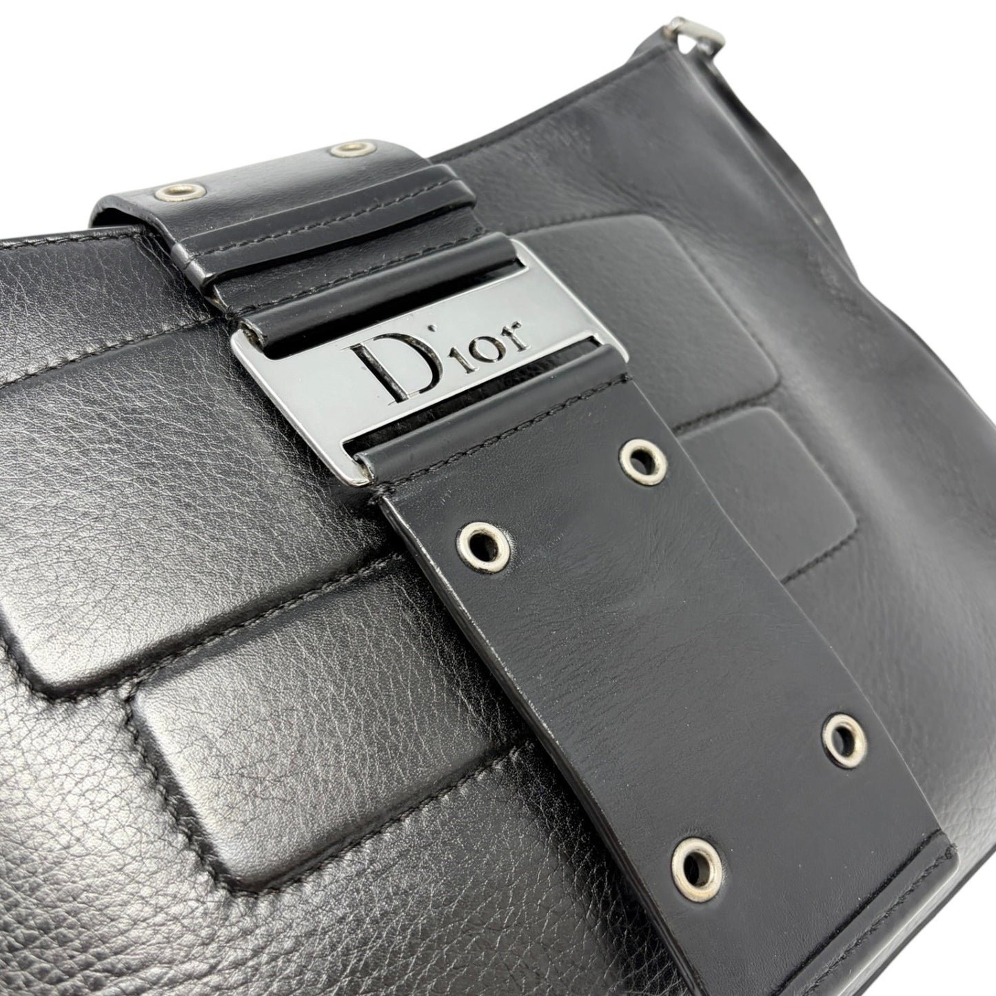 Christian Dior Vintage 2002 Logo Street Chic Shoulder Bag Black Leather 902094