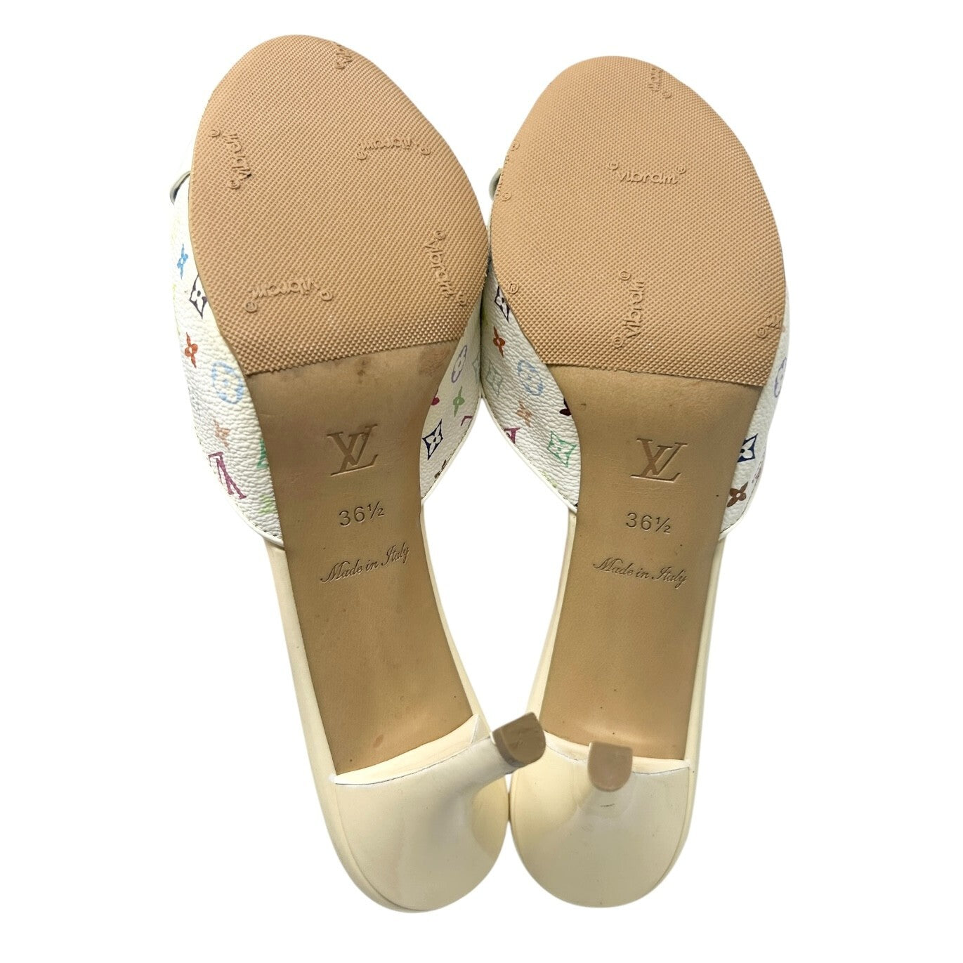 LOUIS VUITTON Vintage LV Logo Monogram Multicolor Sandals #36.5 Heels Leather
