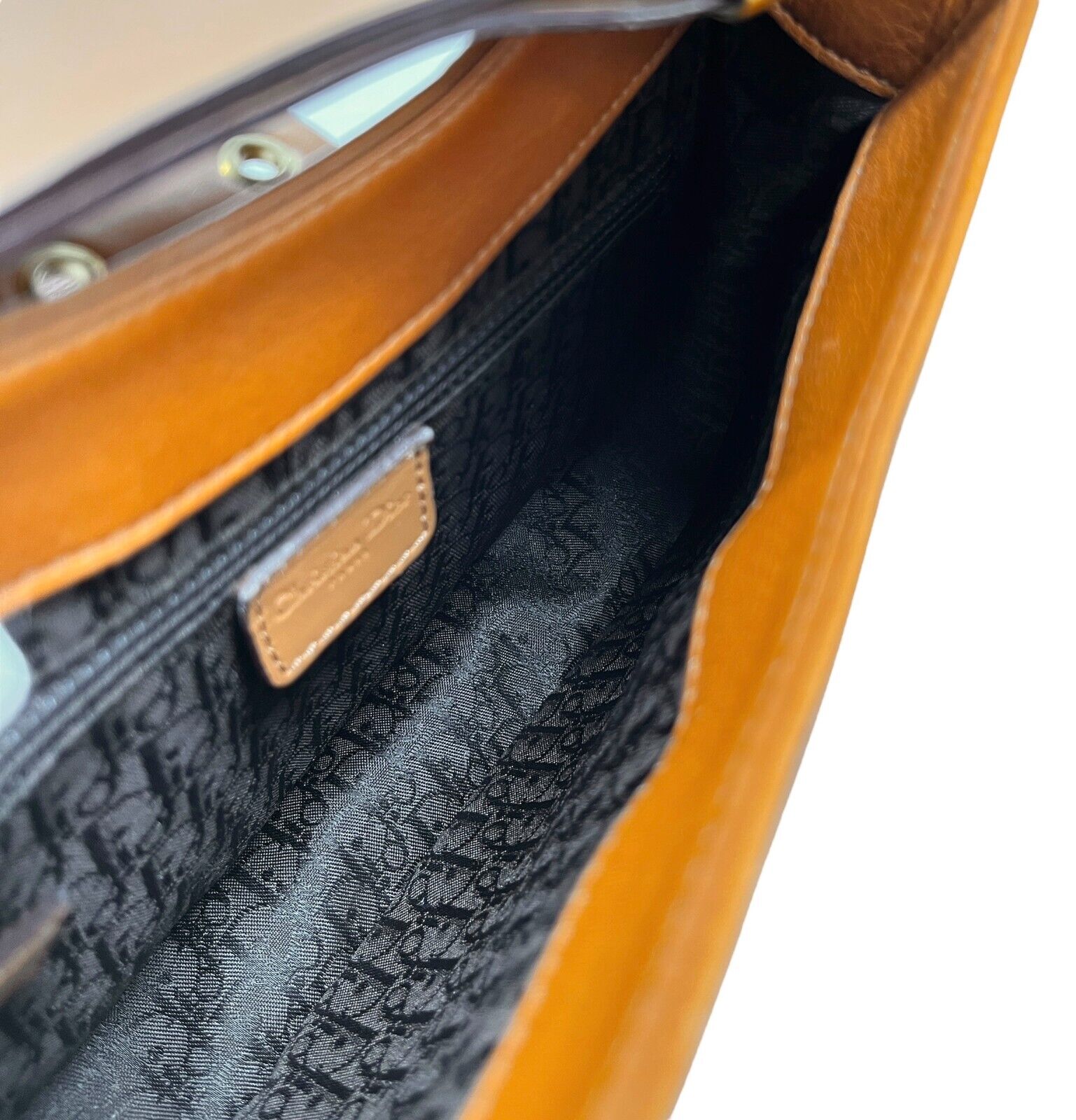 Christian Dior Vintage Logo Street Chic Shoulder Bag Brown Gold Leather