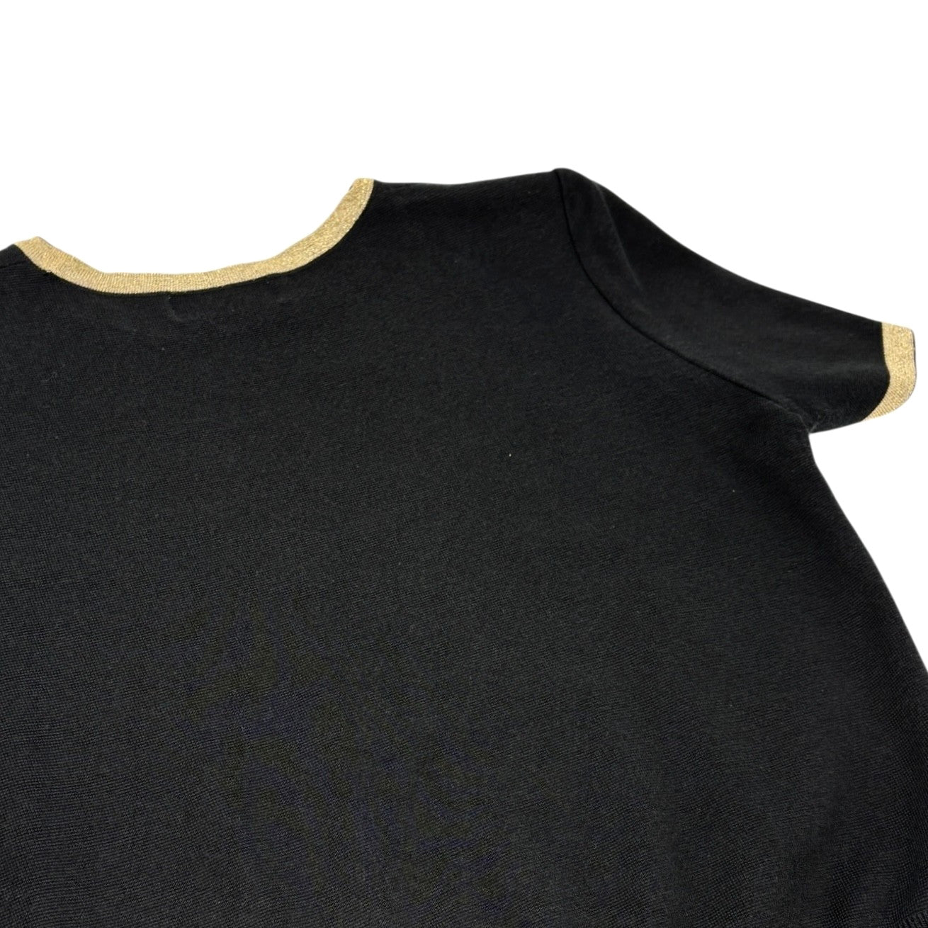 Yves Saint Laurent Vintage YSL Logo Knit T-shirt Top #M Black Gold Cotton