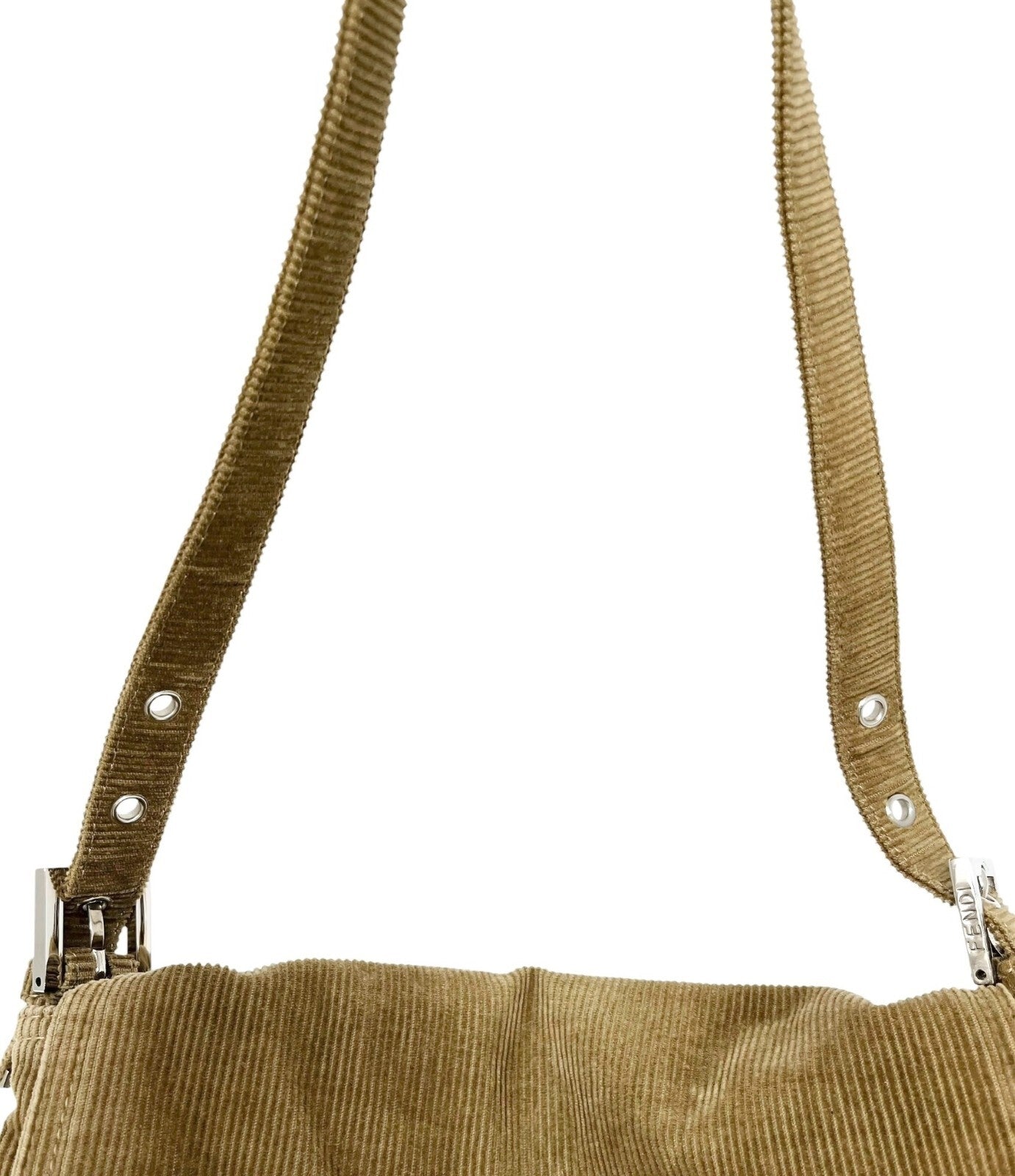 FENDI Vintage FF Logo Mamma Baguette Shoulder Bag Corduroy Brown Silver Cotton
