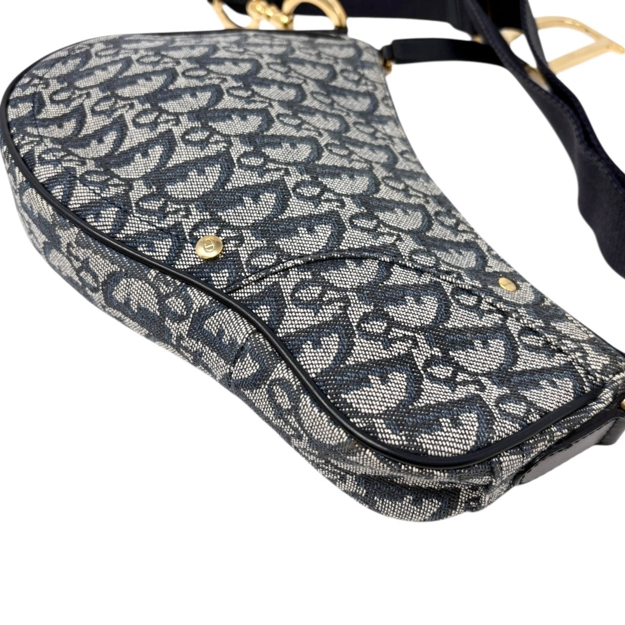 Christian Dior Vintage 2004 Trotter Monogram Saddle Bag Dark Blue Gold Canvas