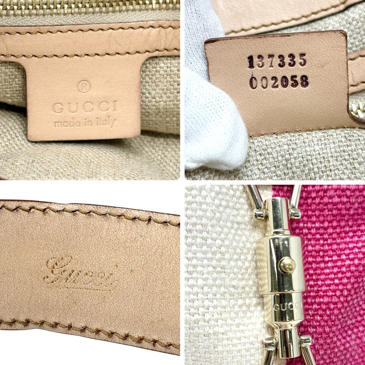 GUCCI Vintage Jackie Stripe Multicolor Shoulder Hobo Bag Handbag Beige Canvas