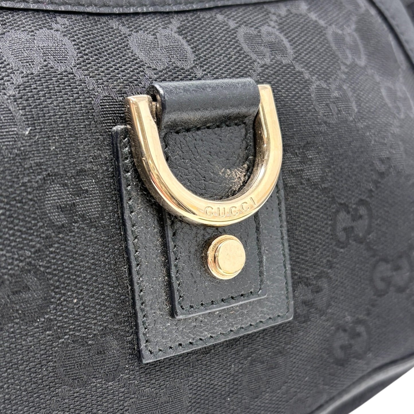 GUCCI Vintage GG Monogram Logo Abbey Shoulder Bag Zip Black Gold Canvas Leather