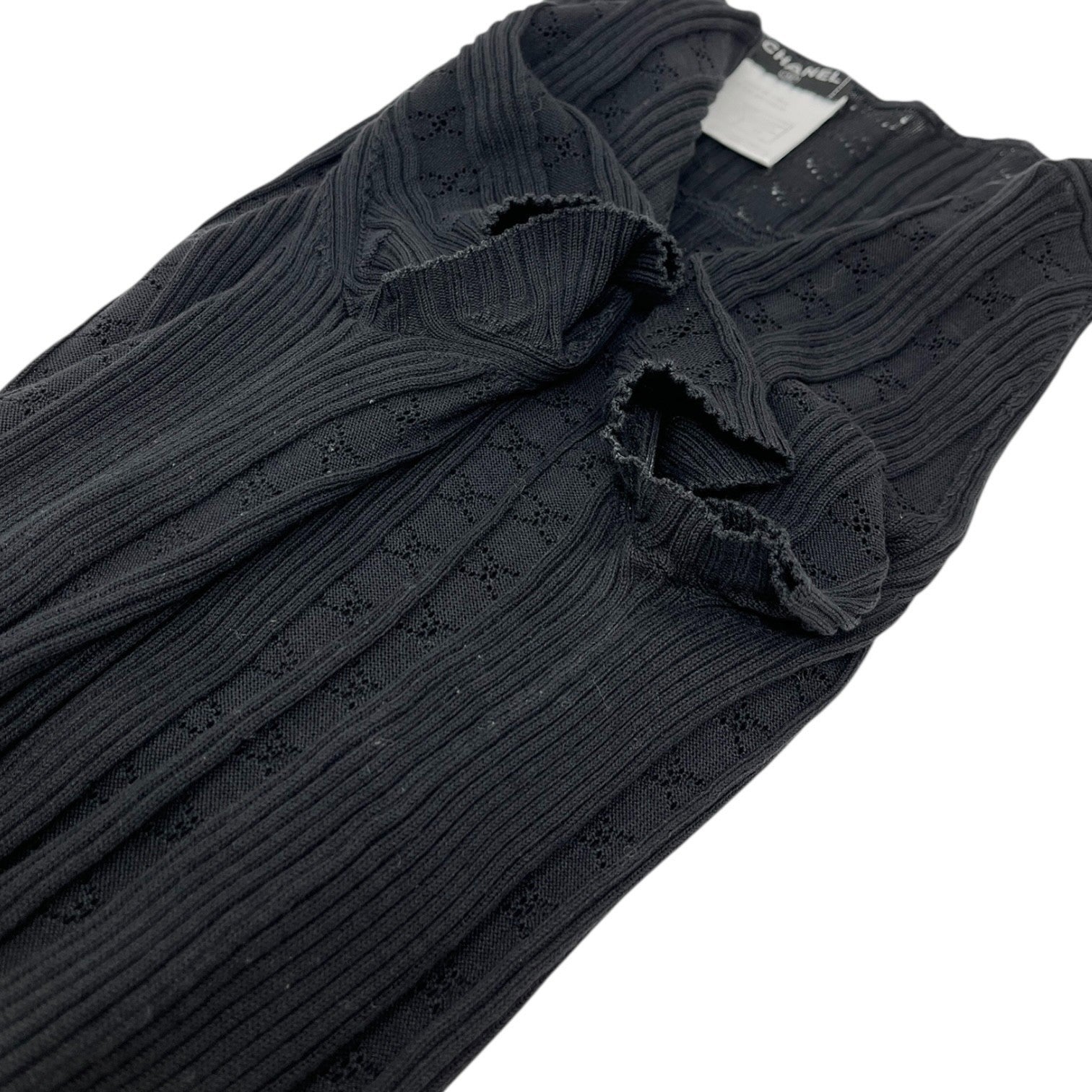 CHANEL Vintage 05P CC Logo Summer Rib Knit Top T-shirt Black Cotton Short Sleeve