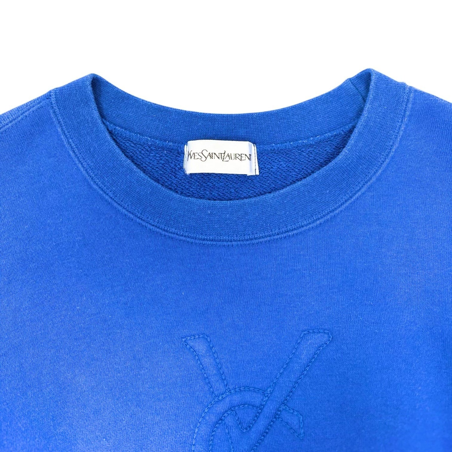 Yves Saint Laurent Vintage Embroidered YSL Big Logo Sweatshirt Top #M Blue