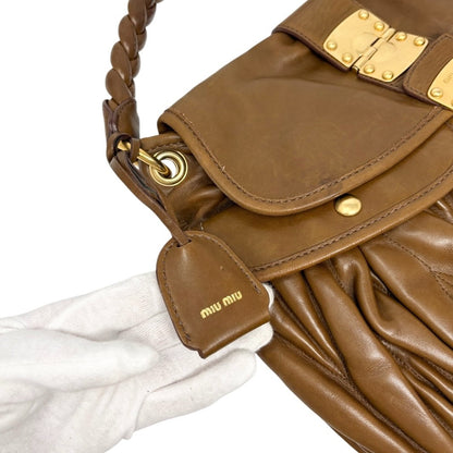Miu Miu Vintage Logo 2way Shoulder Bag Handbag Brown Gold Leather 902346