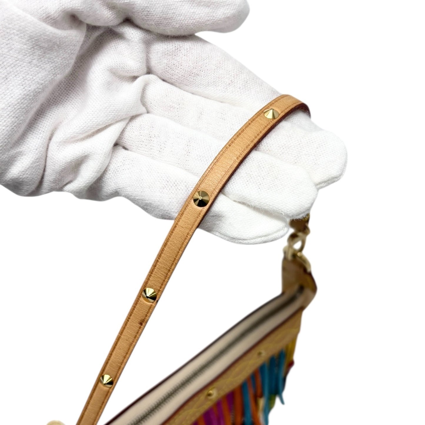 LOUIS VUITTON Vintage Monogram Multicolor Fringe Pochette Mini Bag White