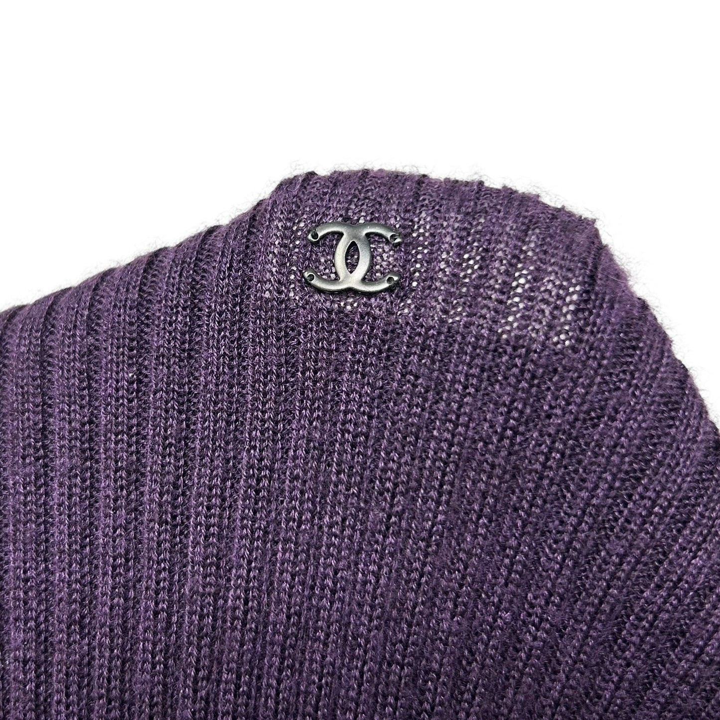 CHANEL Vintage 98A CC Logo Rib Knit Sweater Top #40 Turtleneck Purple Cashmere
