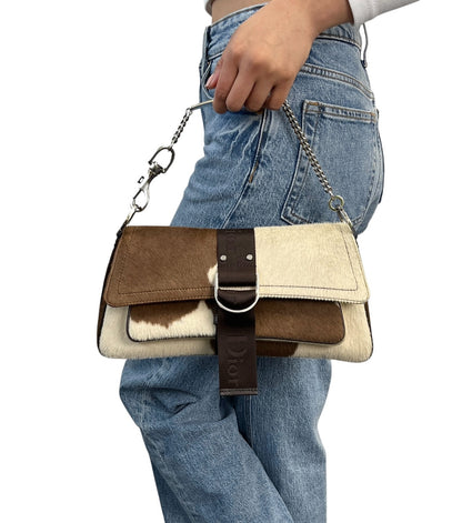 Christian Dior Vintage 2004 Cow Print Pony Hair Shoulder Bag Brown 902540