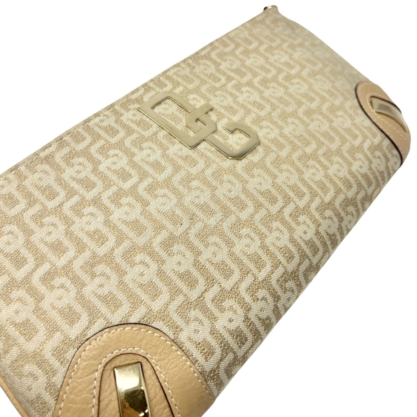 DOLCE&GABBANA Vintage DG Logo Chain Shoulder Bag Beige Gold Canvas 902060
