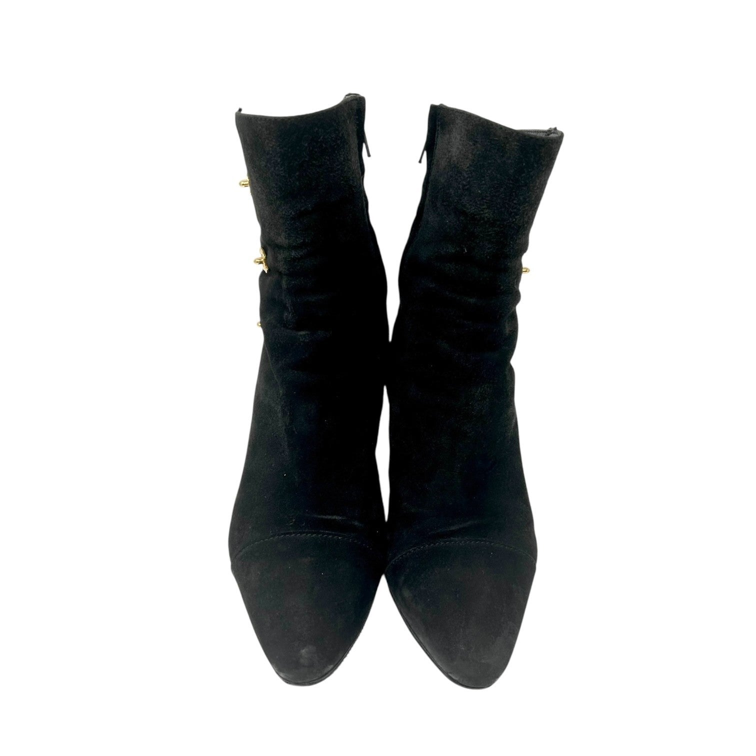 CHANEL Vintage CC Logo Turnlock Ankle Boots Heels #36.5 Black Suede Leather