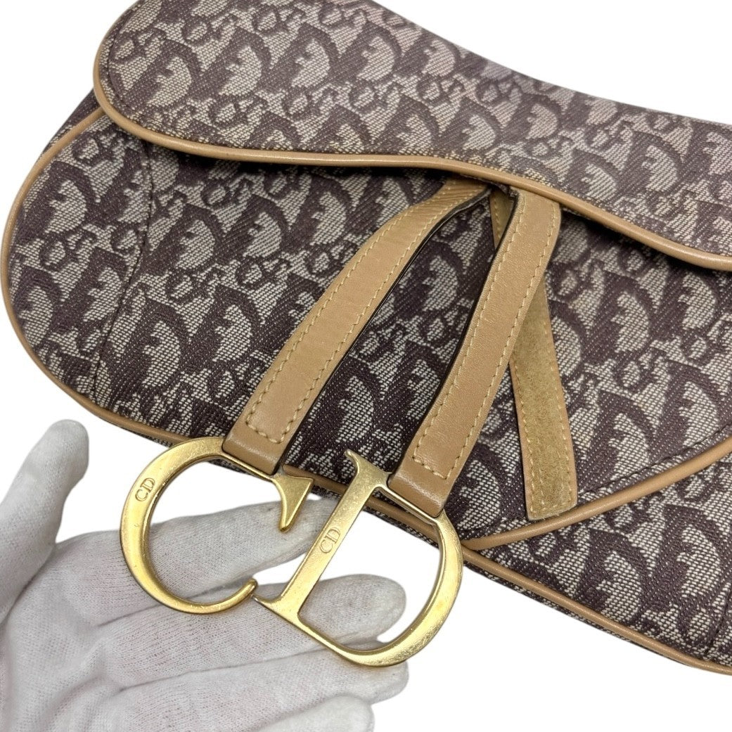 Christian Dior Vintage Trotter Monogram Double Saddle Bag Brown Canvas 902347