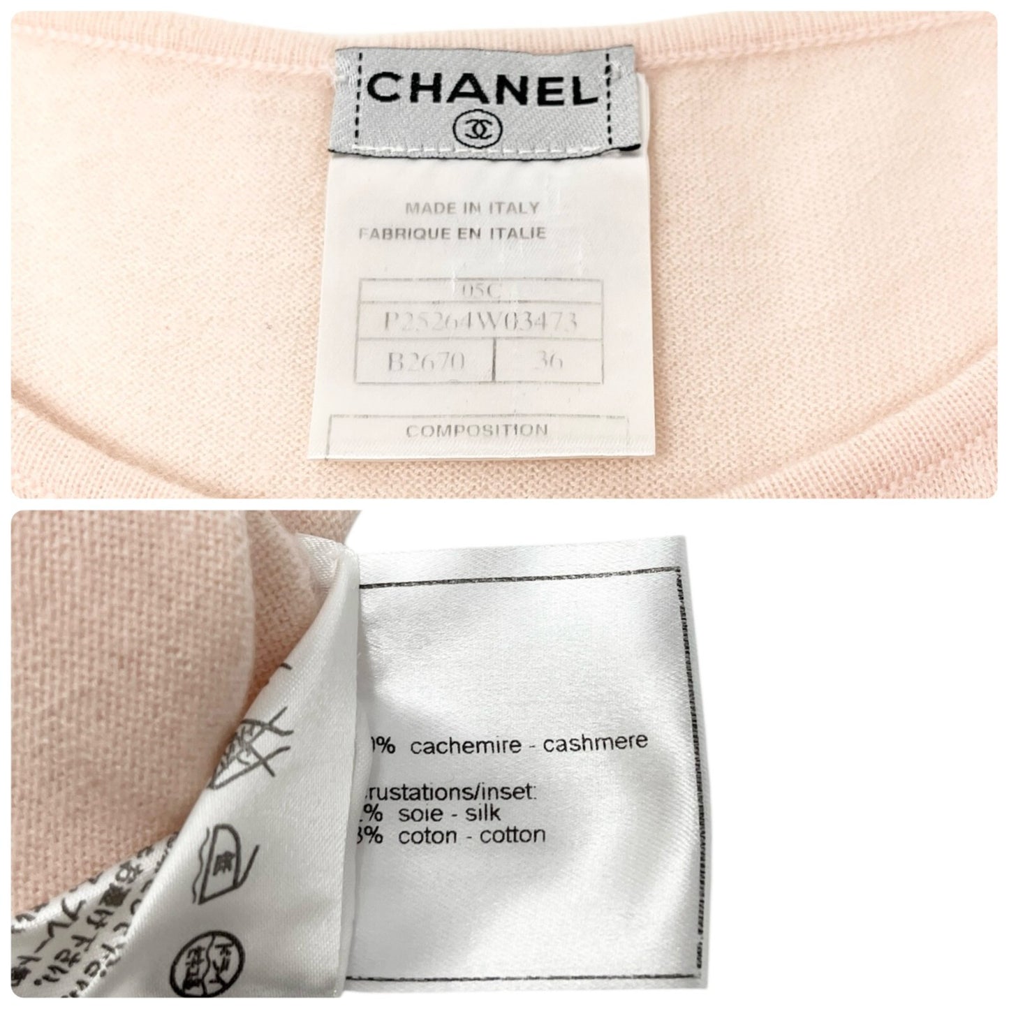 CHANEL Vintage 05C CC Mark Logo Knit T-shirt Top #36 Pink Cashmere Tweed RankAB