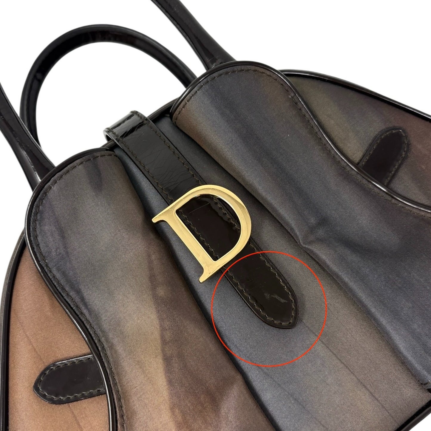 Christian Dior Vintage Double Saddle Bag Geometric Brown Nylon Patent 902265