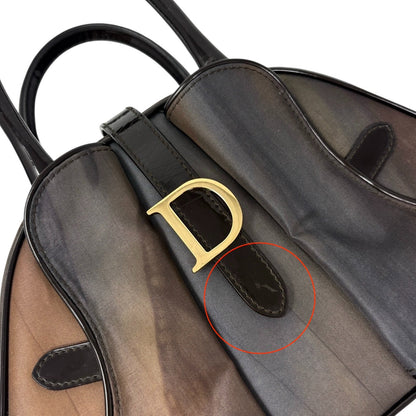 Christian Dior Vintage Double Saddle Bag Geometric Brown Nylon Patent 902265
