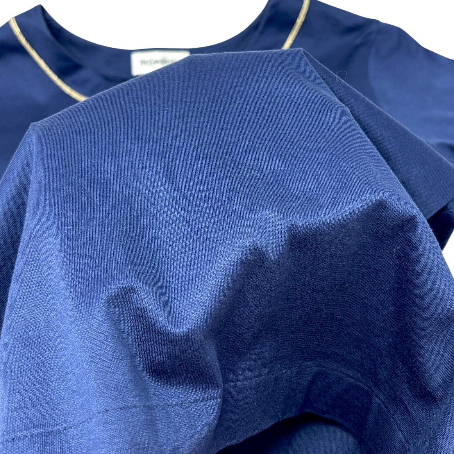 Yves Saint Laurent Vintage YSL Logo Top #M Pullover Dark Blue Gold Glitter