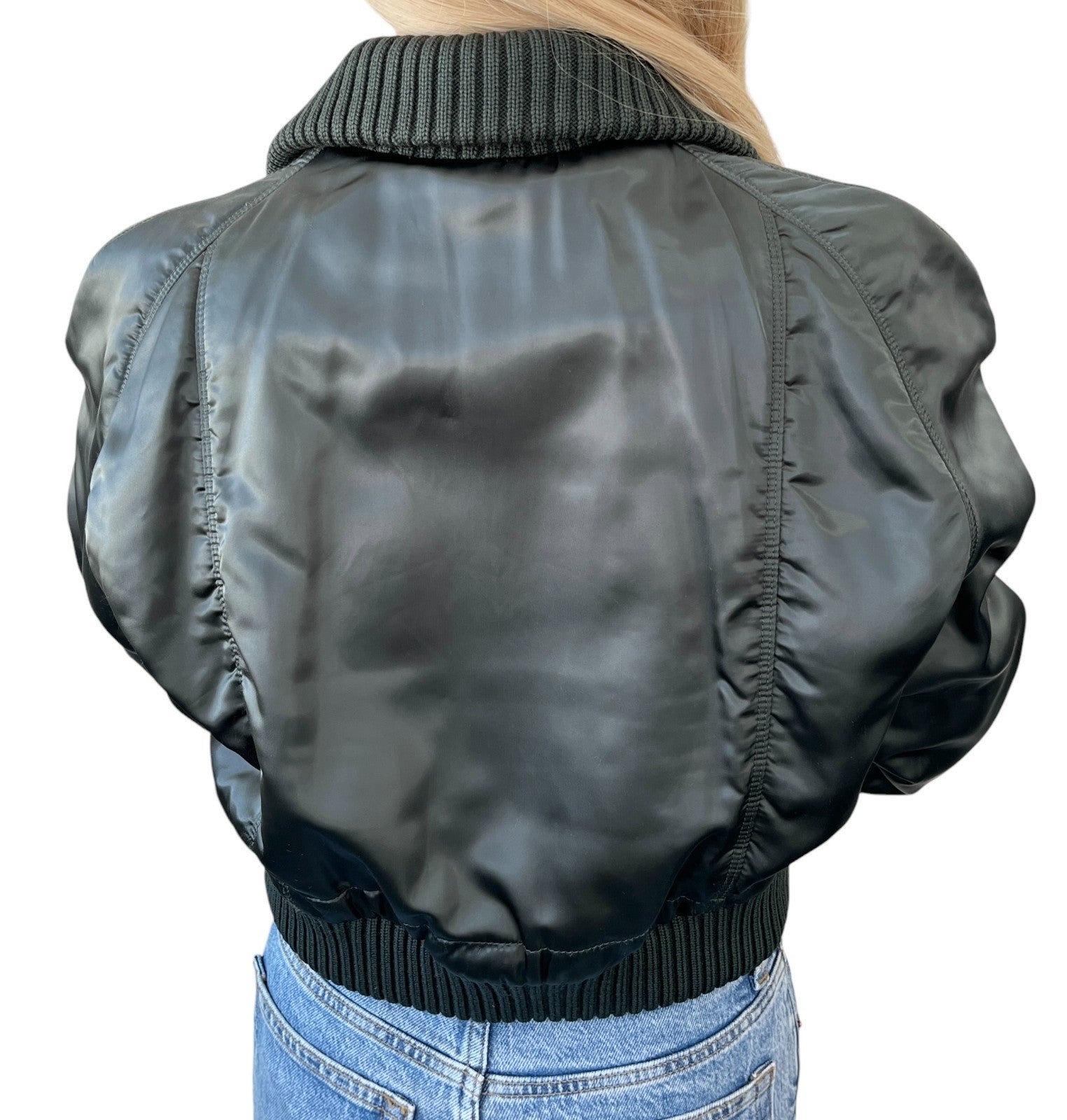 CHANEL Sport Vintage 03A CC Logo Nylon Jacket #38 Rib Knit Zip Green Silver