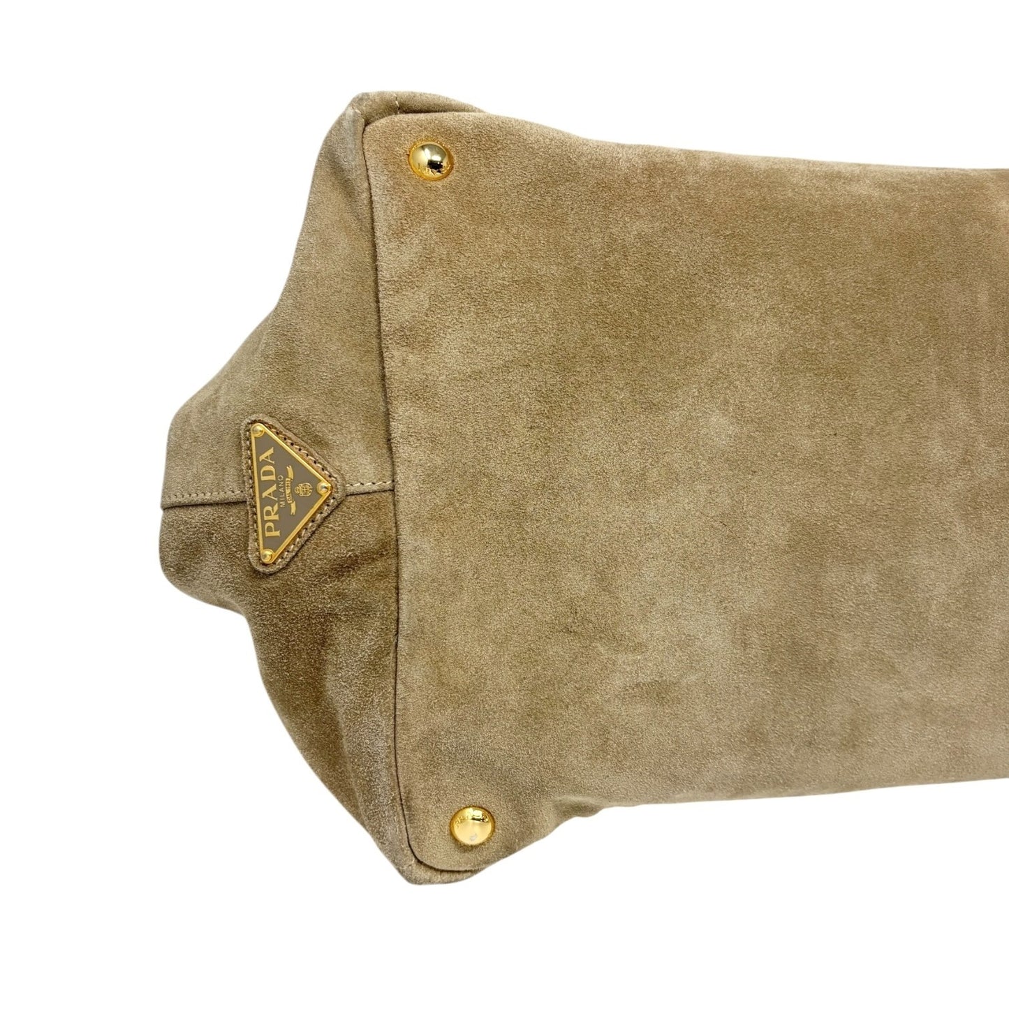 PRADA Vintage Canapa Big Logo Suede Large Tote Bag Beige Gold Stitch Shopper