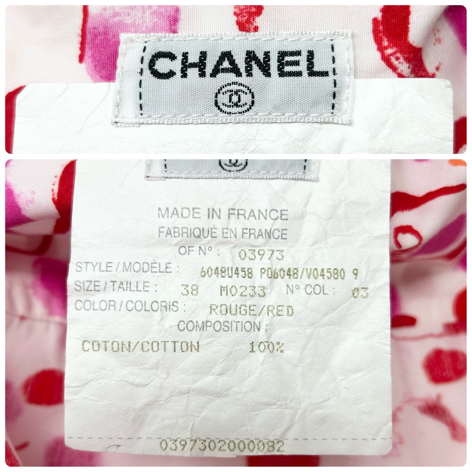 CHANEL Vintage PO6048 CC Logo Button Up Shirt Blouse Top #38 White Pink Cotton